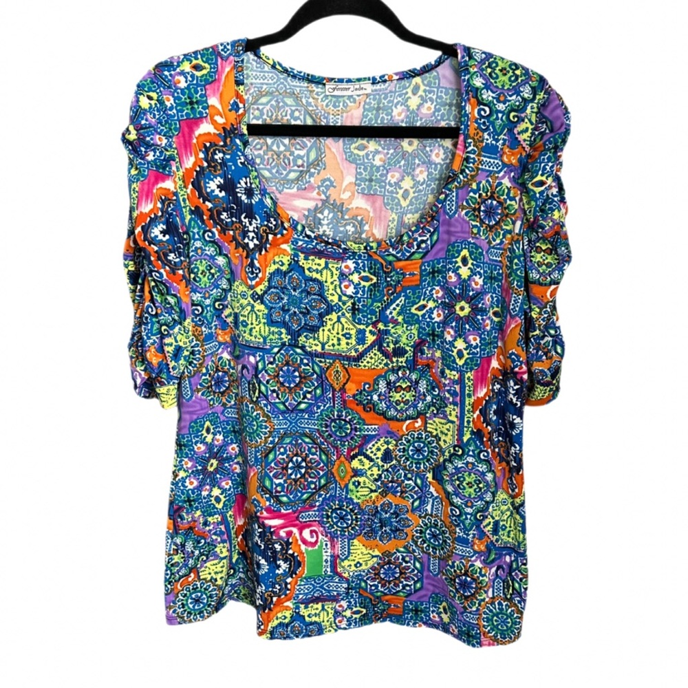Women’s Forever Jade Ruched 3/4 Sleeve Blouse Size L
